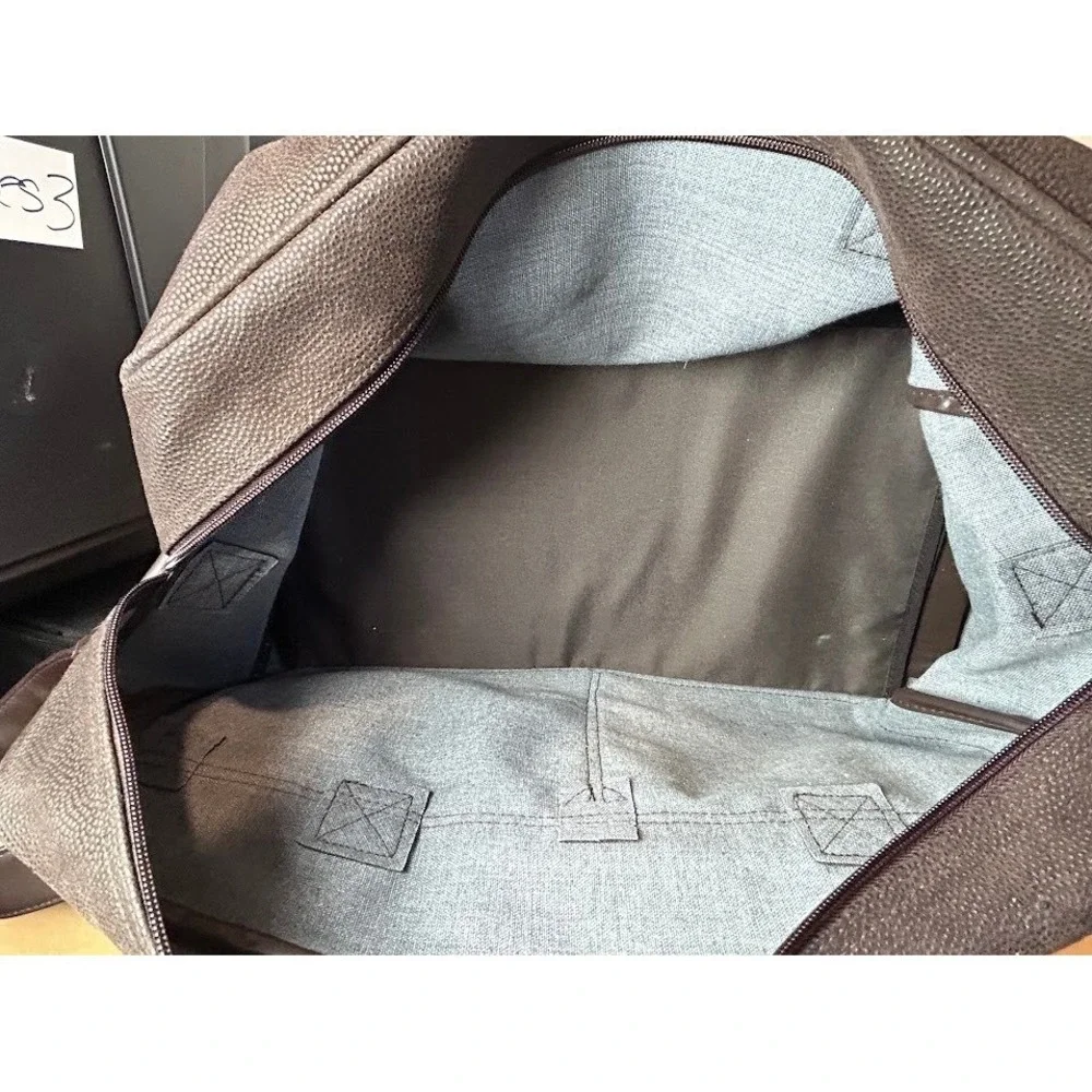 Lagerfeld Brown Pebbled Faux Leather Duffel‎ Bag Weekender Travel
